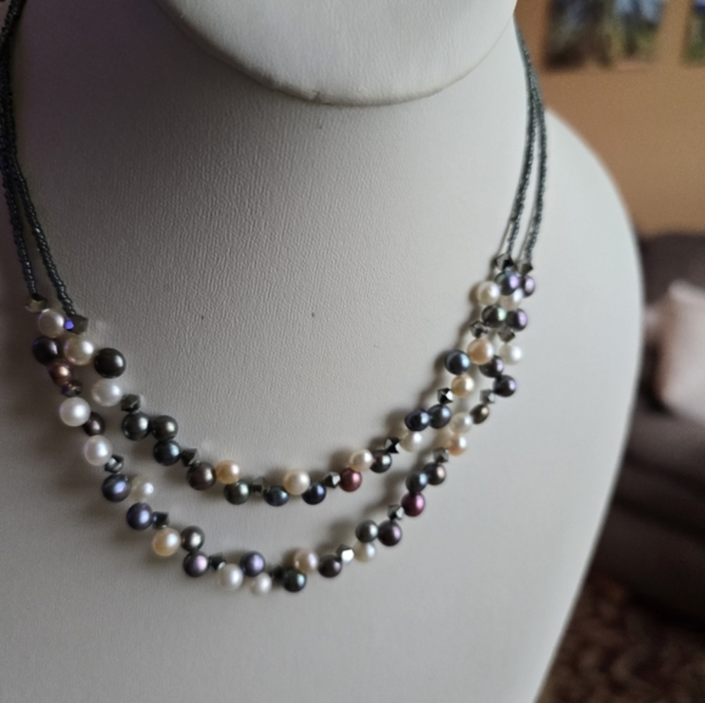 Lia Sophia Black and White Pearl Necklace Double-Strand